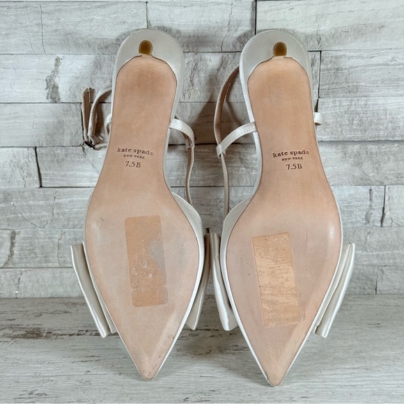 Kate Spade New York Ivory Marseille Bow Satin Slingback Pump Size 7.5 New - Picture 12 of 15